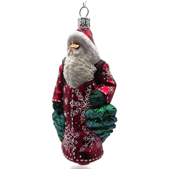 Patricia Breen Through The Woods Red Santa Pine Trees Snow Christmas Ornament - Picture 4 of 11